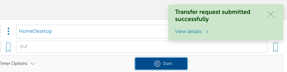 Browse to and select the data you want to transfer, and then click the "Start" button to initiate the transfer