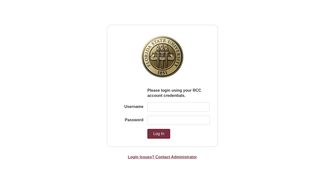 An FSU branded login page will appear. Enter your RCC User Account username and password, and click the "Log In" button