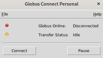Start the Globus Connect Personal (GCP) client, and click the "Connect" button